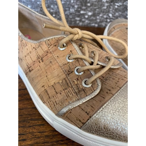 Elaine Turner Cork Lace Up Sneakers Brown/Metallic Casual Preppy Women's 6.5 - Picture 9 of 10